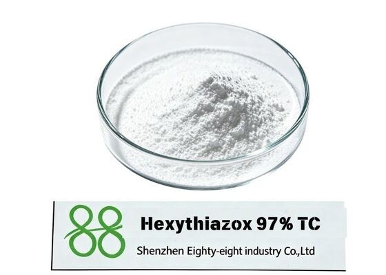Hexythiazox 97% TC, producto intermedio de plaguicidas, materia prima principal para la producción de formulaciones CE, WP y SC para cítricos, manzanas, algodón y vegetales de invernadero, propiedades químicas estables, grandes existencias