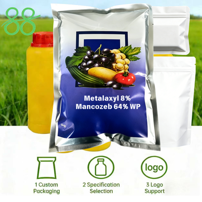Metalaxyl 8% Mancozeb 64% WP Compuesto humedecible en polvo Fungicida, sistémico y de contacto Pesticida para el control de la poliomielitis tardía en las hortalizas Frutas