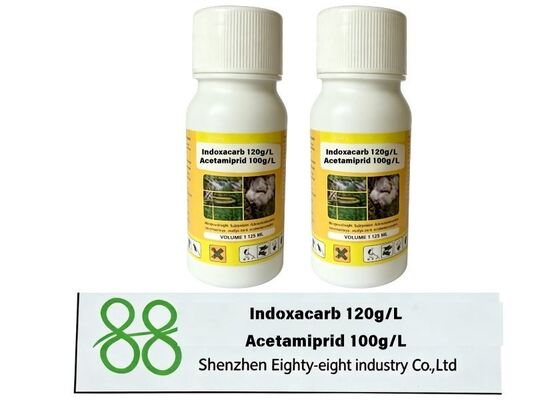 Indoxacarb 120g/L + Acetamiprid 100g/L SC Compuesto Insecticida de Amplio Espectro para Orugas y Plagas Chupadoras en Cultivos y Huertos Indoxacarb CAS: 173584-44-6 Acetamiprid CAS: 135410-20-7